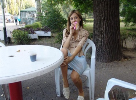 Cute teen girl walks around eating food and flashing no panty upksirts 78002510