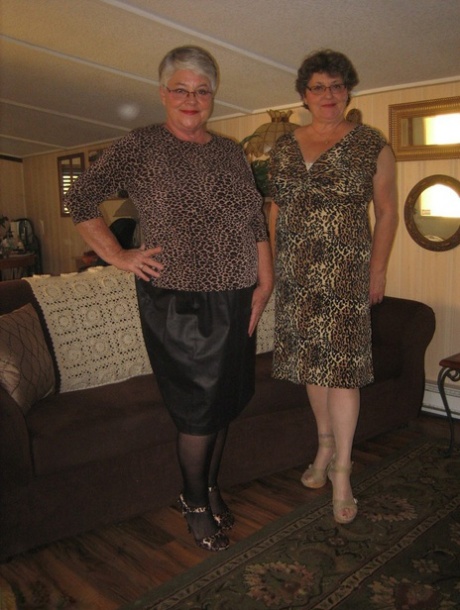 Old women strip down to matching girdles before baring floppy tits and beavers 15456652