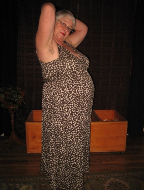 Silver haired granny Girdle Goddess gets naked in stockings and black gloves 81450410