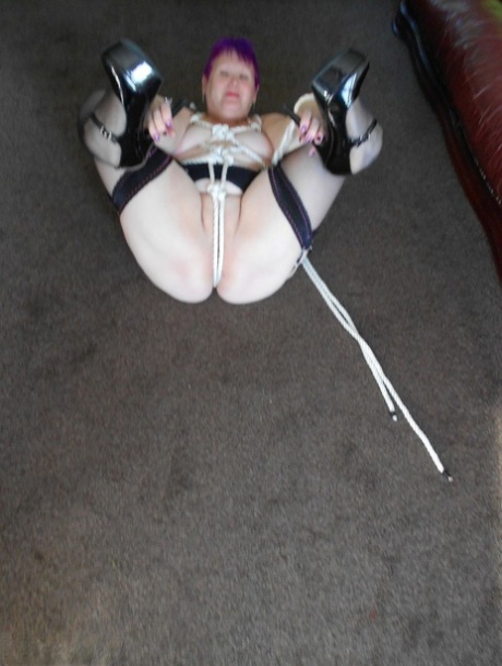 Older woman Valgasmic Exposed sports short hair while being tied up with rope 51561569