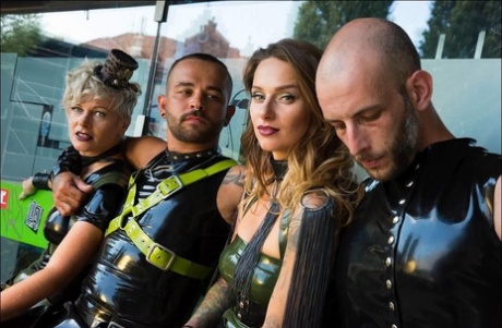 Two couples model latex fetish wear during non-nude action 80051350