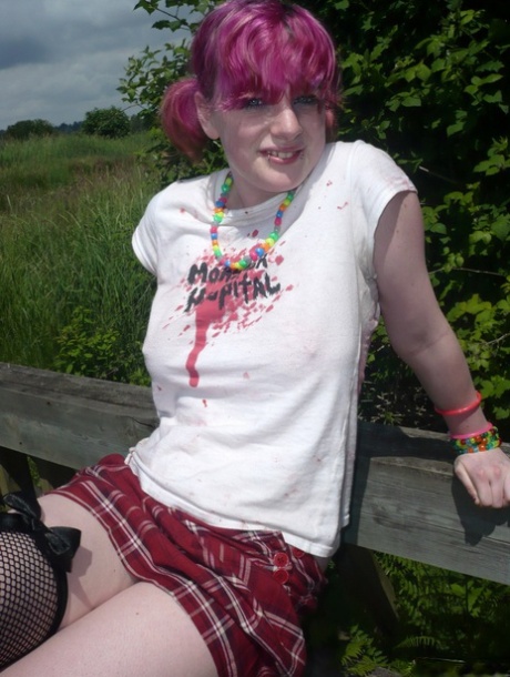 Young amateur with dyed hair exposes herself at a nature preserve 55164403