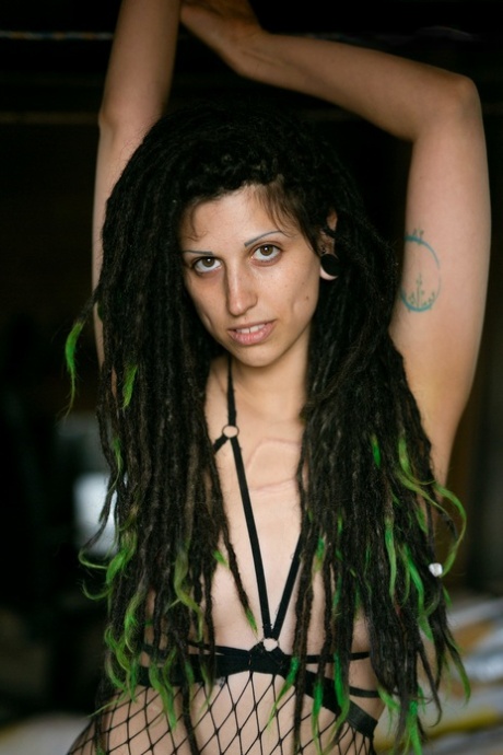 Lesbian girls Lockz and Space Kitty sport dreadlocks while kissing outdoors 70733840