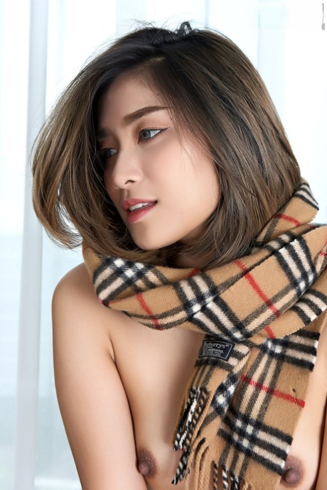 Asian beauty Apple gets bare naked with a winter scarf around her neck 68760782