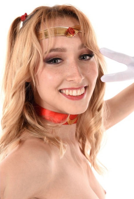 Solo girl Kelly Collins prances about in cosplay attire before toying her cunt 70848007