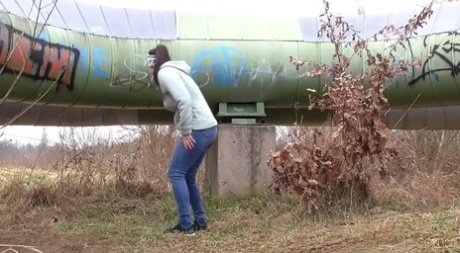 White girl Antonia Sainz gets caught with her jeans down while taking a pee 84614375