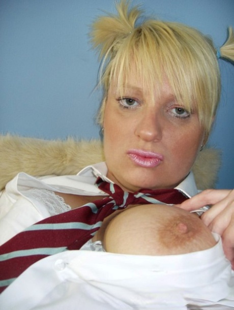 Older UK amateur Daniella English slides panties aside in schoolgirl attire 71509139
