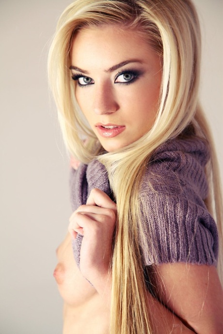 Beautiful blonde skinny girl Diana strips sexy dress to and stretches naked 17085699