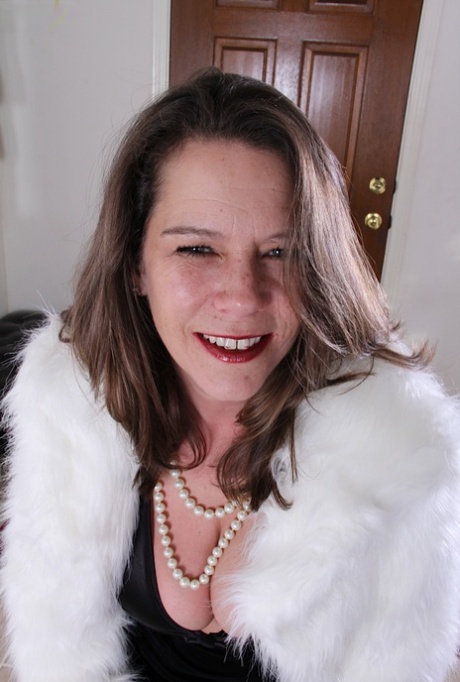 Smiley matuer gal with big tits undressing and exposing her gash in close up 49624920