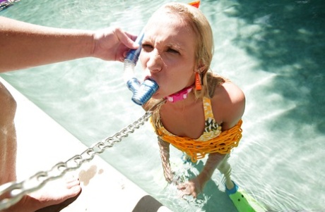 Teen babe Addison Cain poses by the pool and has BDSM sex 22265313